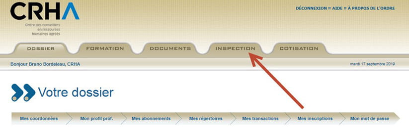 Dossier en ligne - onglet inspection